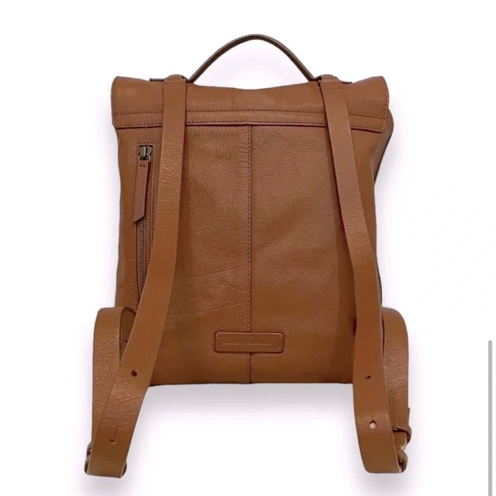 Lucky Brand Womans Camel Brown Pebbled Leather Group Vamp Utility Backpack Purse